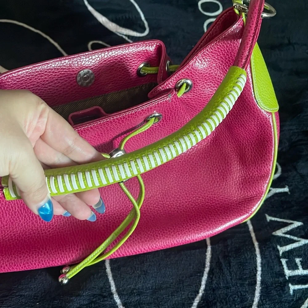 Pink pebble genuine leather shoulder bag